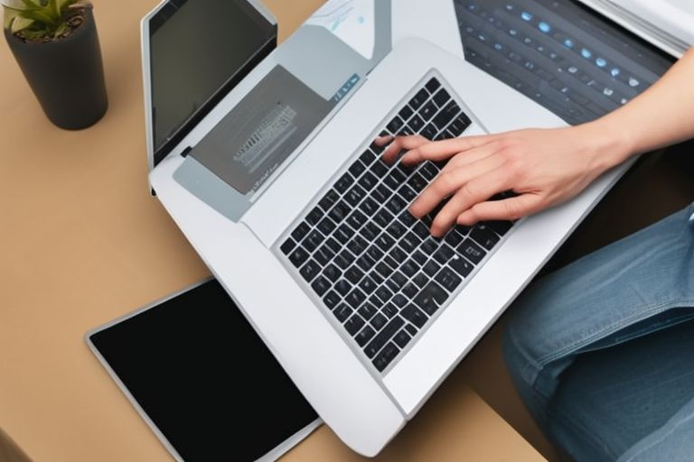 A picture of a person typing on a laptop.