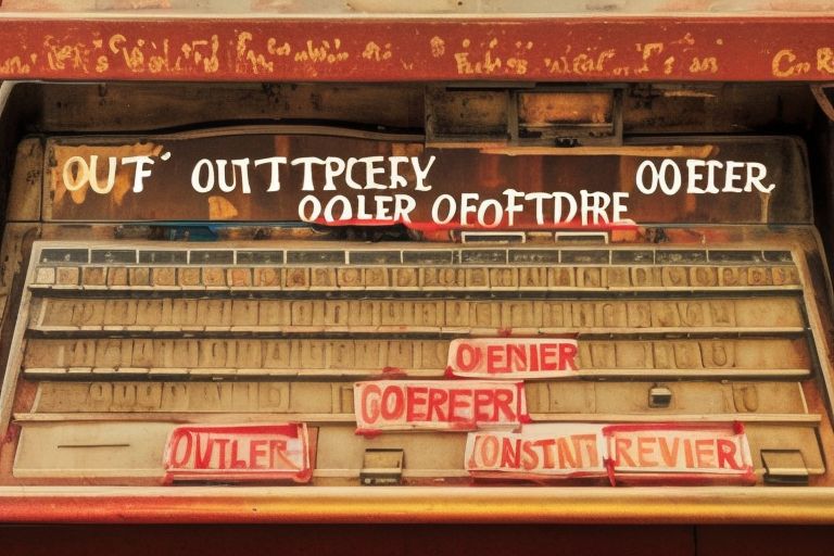 A picture of an old-fashioned cash register with "Out Of Order" written across it in bold letters