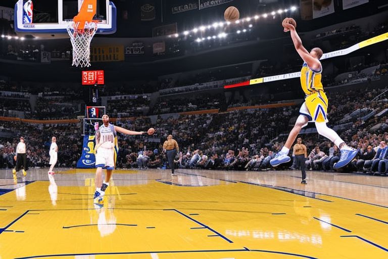 A picture of Nikola Jokic shooting a three pointer during a Nuggets game against another team