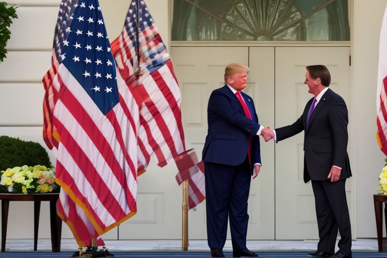 A picture of President Jair Bolsonaro shaking hands with President Donald Trump while visiting Washington DC during his state visit to the United States
