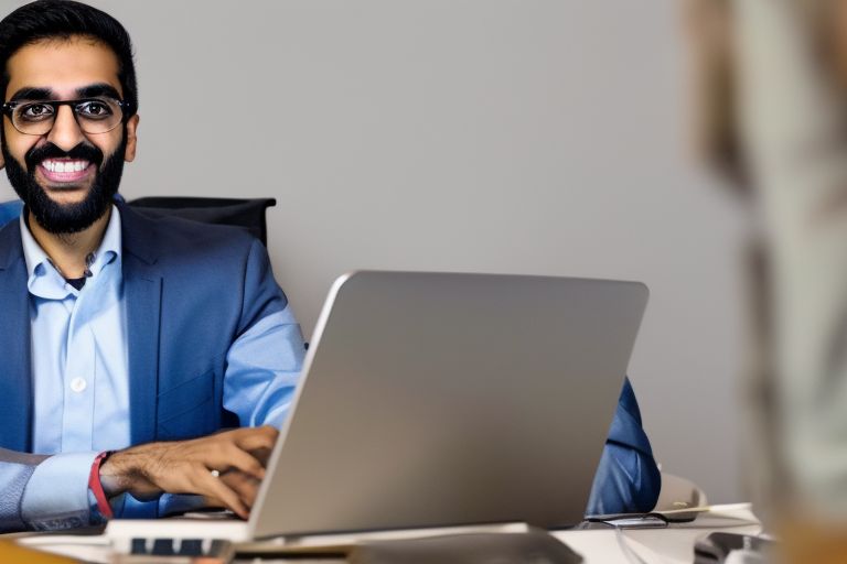 A picture of Salmaan Farooqui smiling while talking on a laptop camera during the Twitter chat with Globe & Mail readers