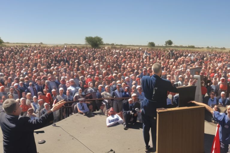 A picture of Tom Duerr standing at a podium making an announcement with a crowd behind him cheering him on