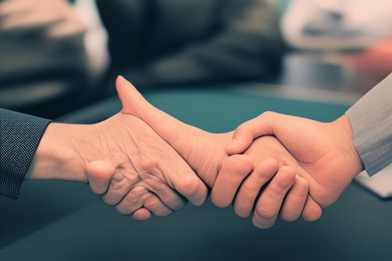 A picture of two hands shaking while signing paperwork representing the deal between IVP and the company receiving Series D funding