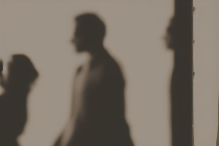 A picture of two people looking away from each other sadly while holding hands