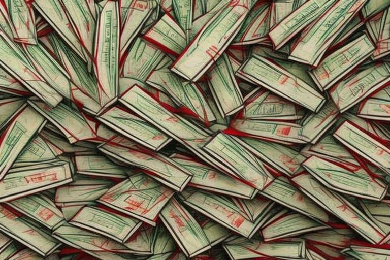 A picture showing a pile of money with a red line drawn through it symbolizing cutting down spending or increasing taxes