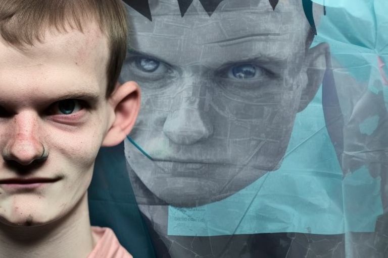 A pirate flag waving in front of an image of Vitalik Buterin’s face with his latest tweet displayed beneath him