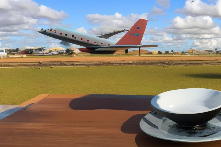 A plate full of Kaddu with an airplane flying overhead carrying Adani in the background.