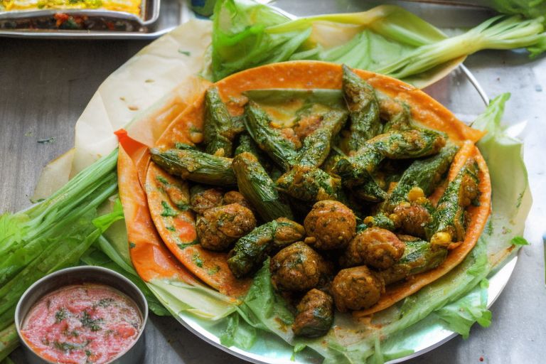 A plate of Kaddu sitting next to a basket of Bhindi with Alexa listening in the background