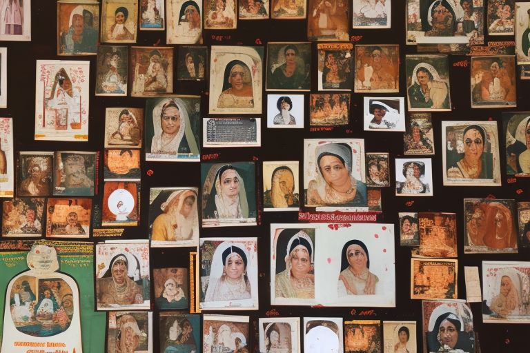 A portrait of Mukta Tilak Ji surrounded by images depicting various aspects of her life's work