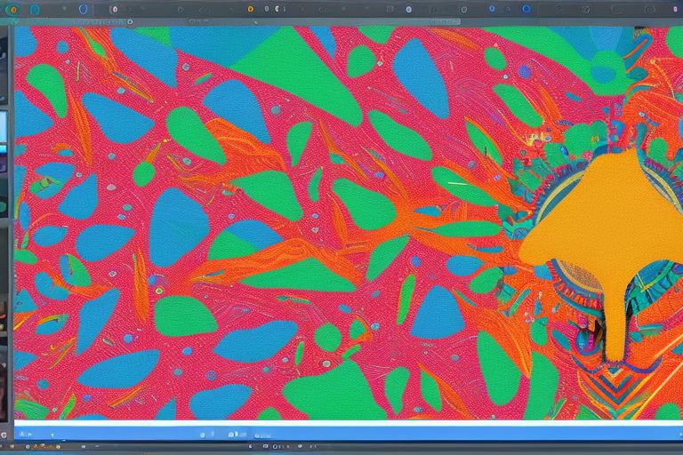 A screenshot of someone using Midjourney's AI-powered art tool on their computer screen with colorful artwork displayed next to it