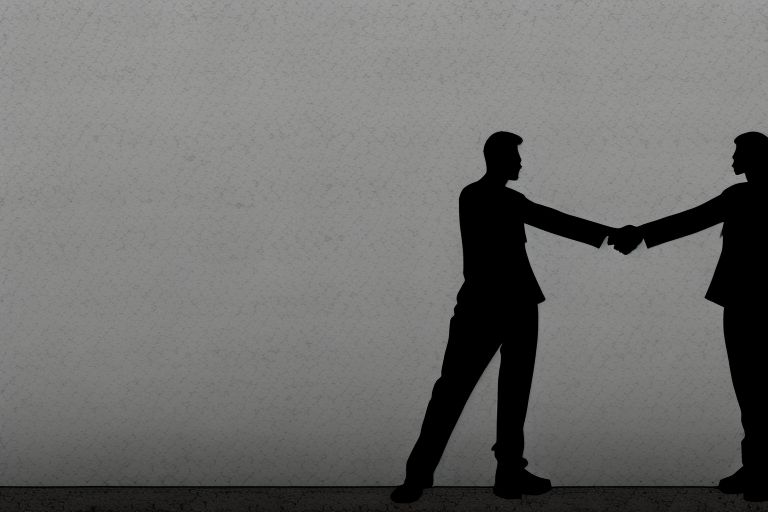 A silhouette image showing two people shaking hands while looking off into different directions symbolizing betrayal & trust issues amongst friends & lovers alike