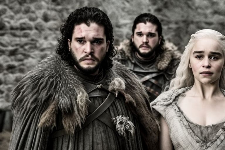 A still image from "Game Of Thrones" featuring characters Jon Snow (Kit Harington) and Daenerys Targaryen (Emilia Clarke).