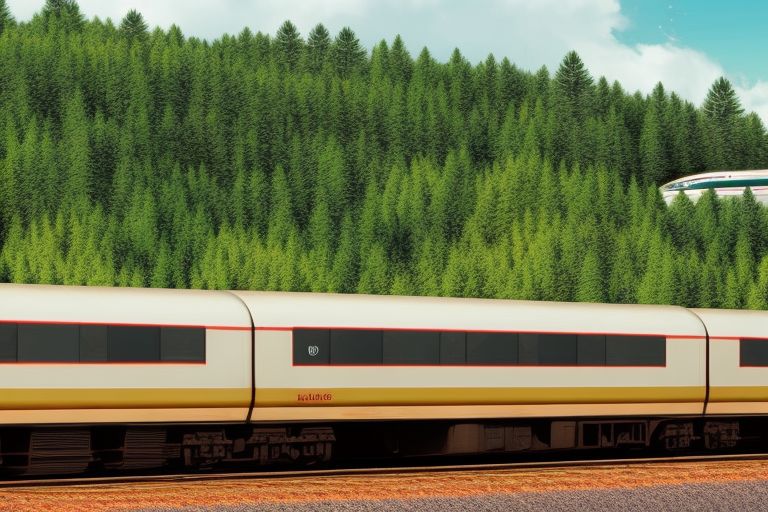 A vintage train car parked next to a modern high speed train against a backdrop of rolling hills covered in trees