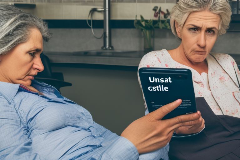 A woman looking concerned at her phone with a headline reading "Misinformation Spreads Unabated".