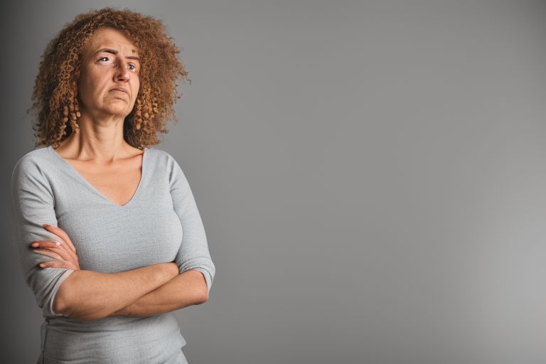 A woman standing tall with her arms crossed looking into the distance with a determined expression on her face