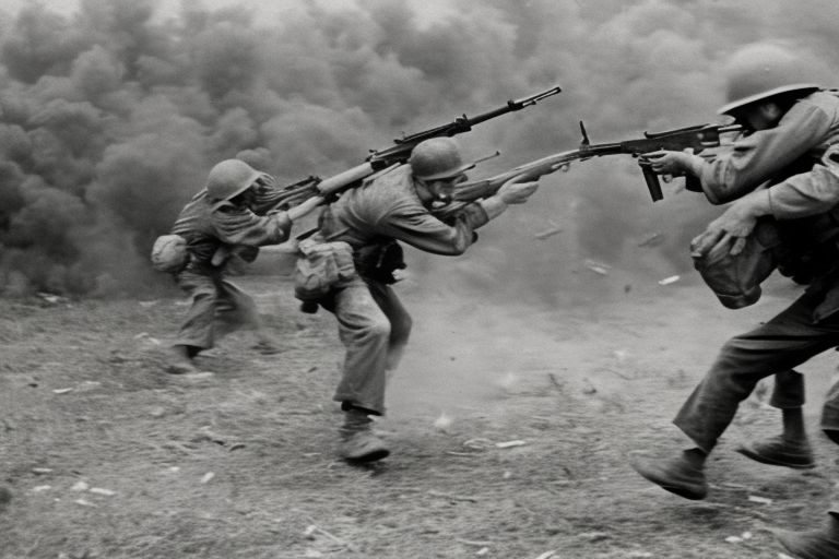 An image depicting two soldiers fighting each other with fragmentation grenades during the Vietnam War