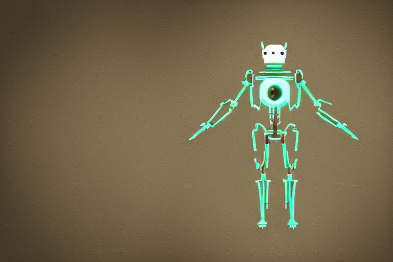An image of an android robot standing menacingly against a dark background with glowing red eyes