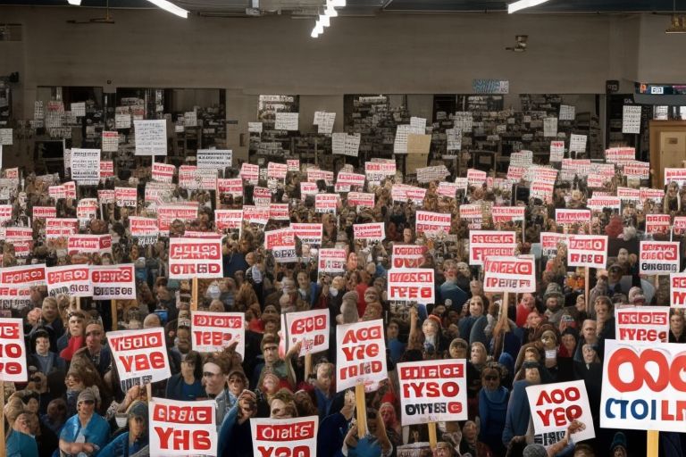 An image of AOC standing alone against a sea of people voting yes on the omnibus bill.
