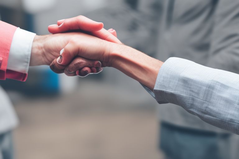 An image of two hands shaking as if forming a partnership between business owners and consumers