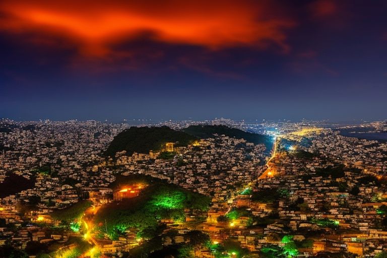 Uma imagem colorida da bandeira do Brasil iluminada à noite